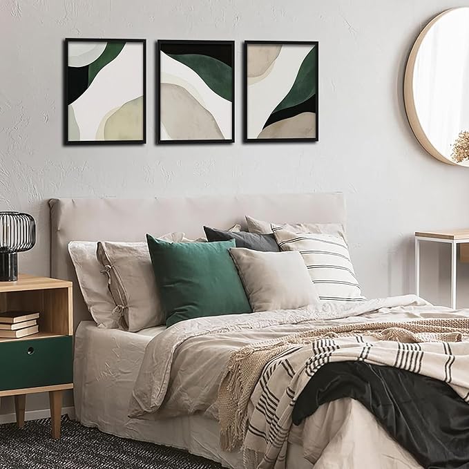 Framed 3D Textured Green Abstract Wall Art, Modern Abstract Wall Decor Paintings, Contemporary Minimalist Neutral Artwork Posters Prints Pictures for Living Room Bedroom Home Decor 12x16 Inch