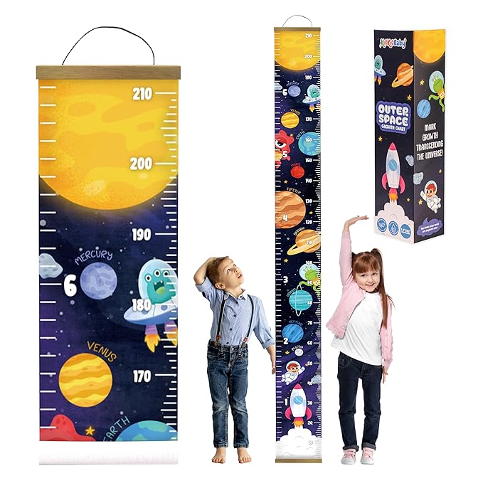 KooKooBaby Kids Growth Chart for Wall - 82"x7.9" Premium Canvas Removable Height Chart for Kids Height Measurement for Wall, Height Chart for Kids & Babies, Kids Height Wall Chart (Outer Space)