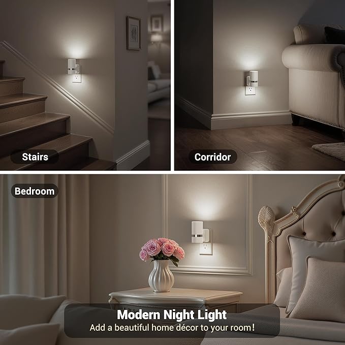JandCase Night Lights Plug into Wall, Automatic Night Light with Dusk to Dawn, 2 Pack 5000K Daylight 0-100LM Dimmable Plug in LED Nightlight for Bedroom, Hallway, Stairs