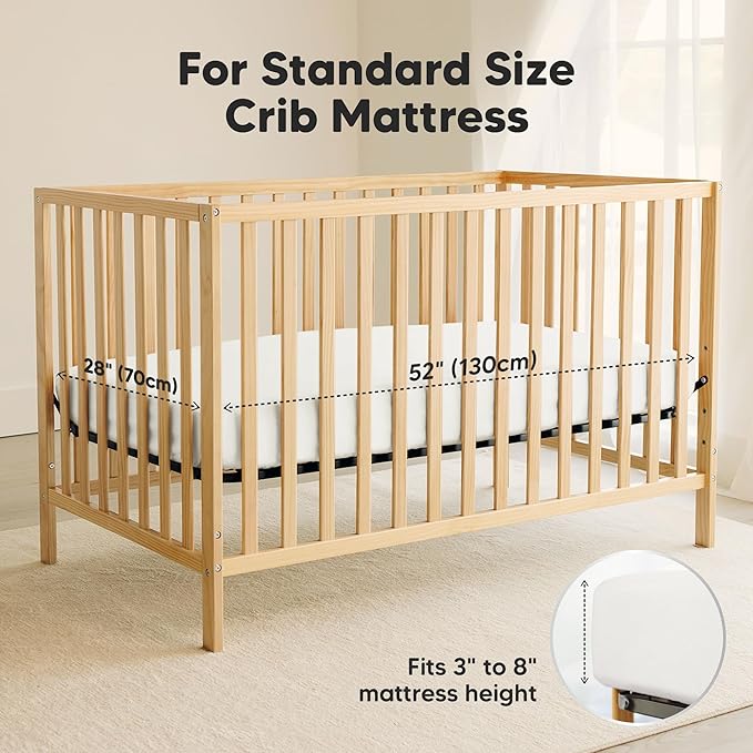 2-Pack Waterproof Crib Sheets for Girl, Boy - Organic Cotton 52X28 Fitted Crib Sheets Neutral,Crib Mattress Protector Sheets,Soft Toddler Bed Sheets,Washable Infant Fitted Baby Crib Sheets(Soft White)