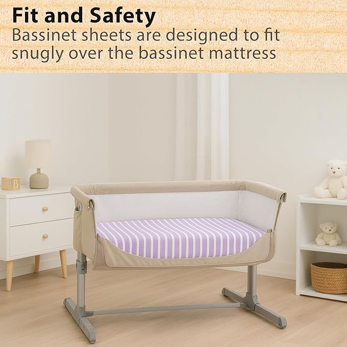 4 Pack Organic Bedside Bassinet Sheets Compatible with Mika Micky, Baby Delight, Dream On Me, AMKE and Other Bassinet Mattress Pads Size Between 17-21 in Width, 29-33 in Length, and 1.5-4 in Thick