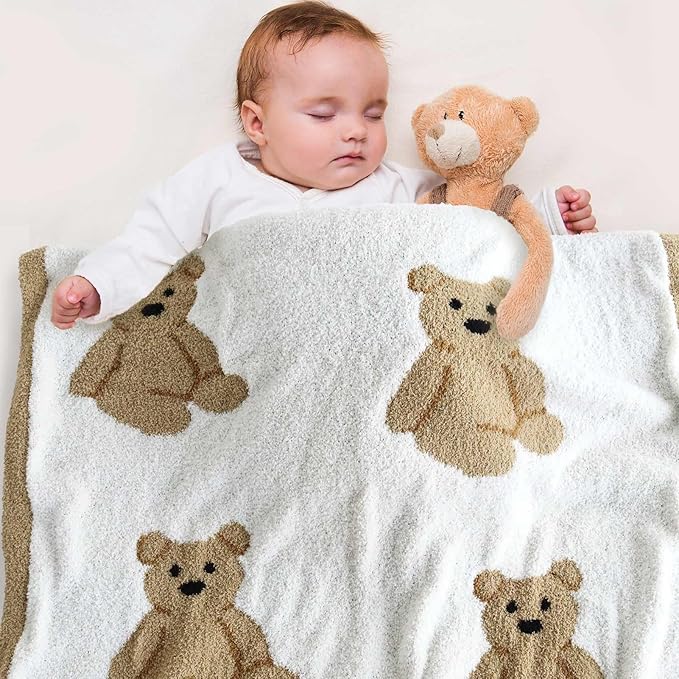 LifeTree Cozy Plush Baby Blanket - Soft Fuzzy Swaddle & Receiving Blanket for Toddler Nursery, Crib, Stroller, Warm & Lightweight for Girls and Boys, 31x40 Inches, Bear Pattern