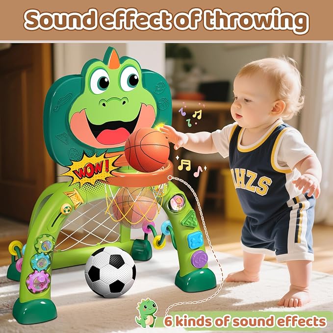 Marstone Baby Toys for 1 Year Old Boy Gifts: Toddler Basketball Hoop and Soccer Goal Activity Center Toys with Sound and Music for Kids 1-3, Interactive 1st First Birthday Present