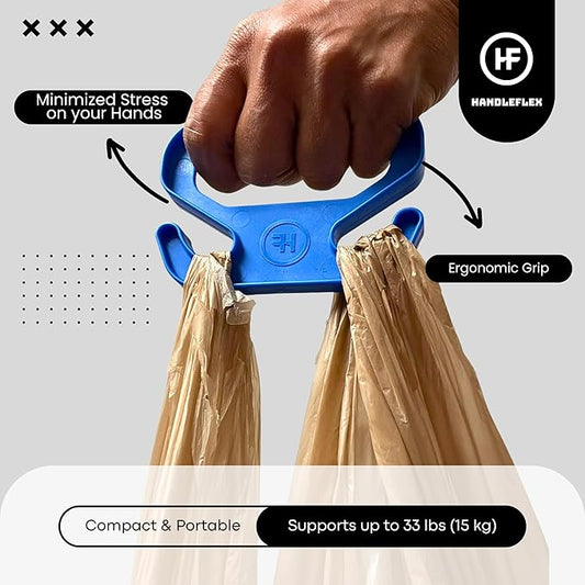 Handle Magic (4 Units) Bag Carriers | Ergonomic Grip and Bag Holder | Pocket Size | Lightweight & Comfortable for Shopping & Travel - Made in USA (White Blue)