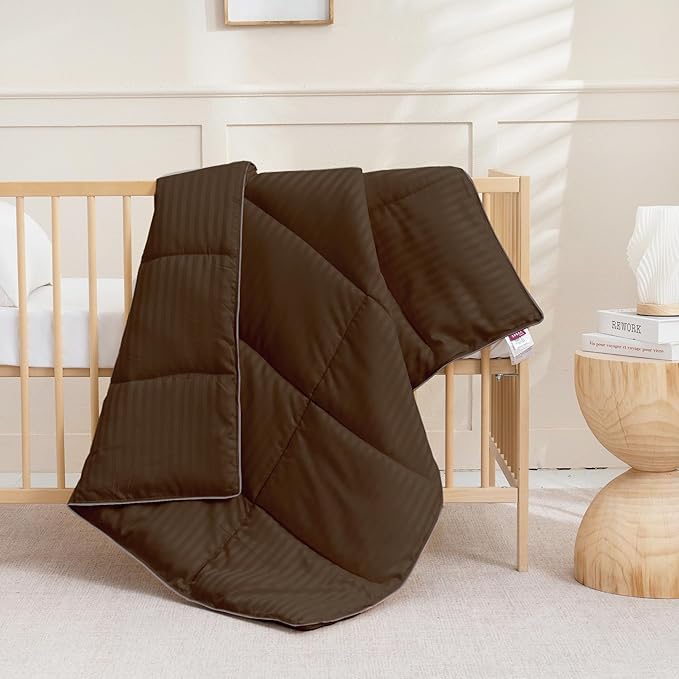 ZPECC Toddler Down Alternative Comforter, 39x47 Hypoallergenic Baby Blanket Quilt, Soft Breathable Lightweight All Season Kids Duvet Insert for Crib Stroller Cot Daycare, Brown