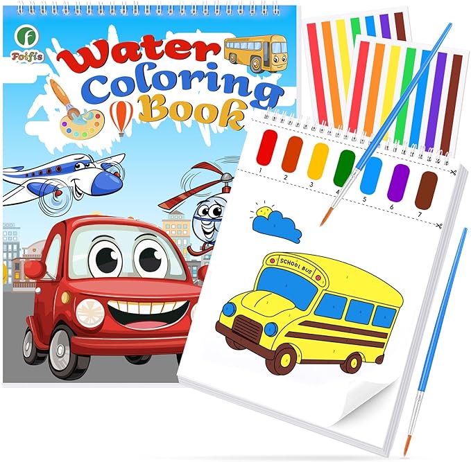 Paint with Water Coloring Books for Toddlers, Watercolor Painting Book and Drawing Art Paper for Kids Ages 3 4 5 6 7 8 Years Old, Truck Art Craft for Drawing with Brush