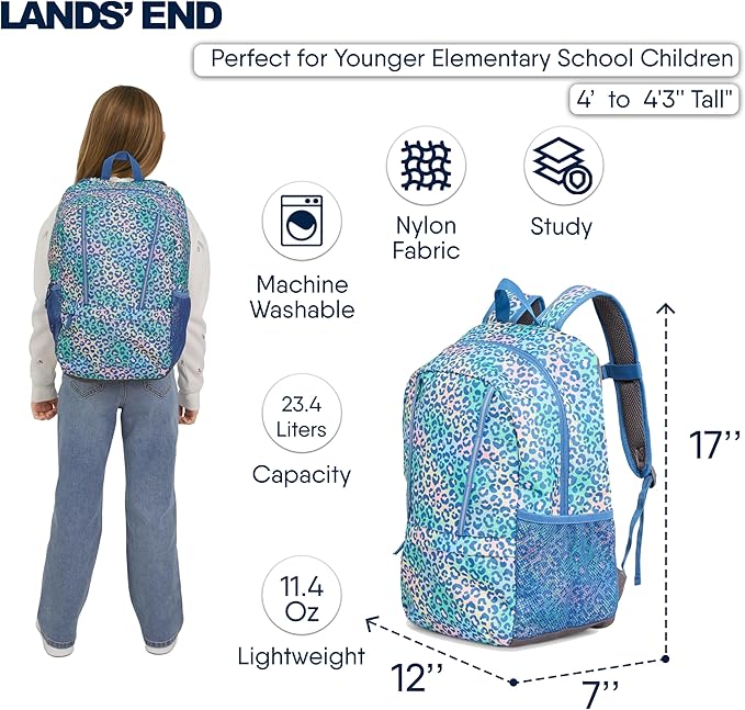 Lands' End Unisex Kids Medium ClassMate Lightweight Durable Elementary School Backpack, Sky Blue