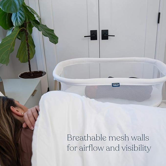HALO® BassiNest® Essential Sleeper – Portable Baby Bassinet with Breathable Mesh Sides, Storage Shelf & Easy Assembly – Lightweight, Space-Saving Bedside Crib for Newborns