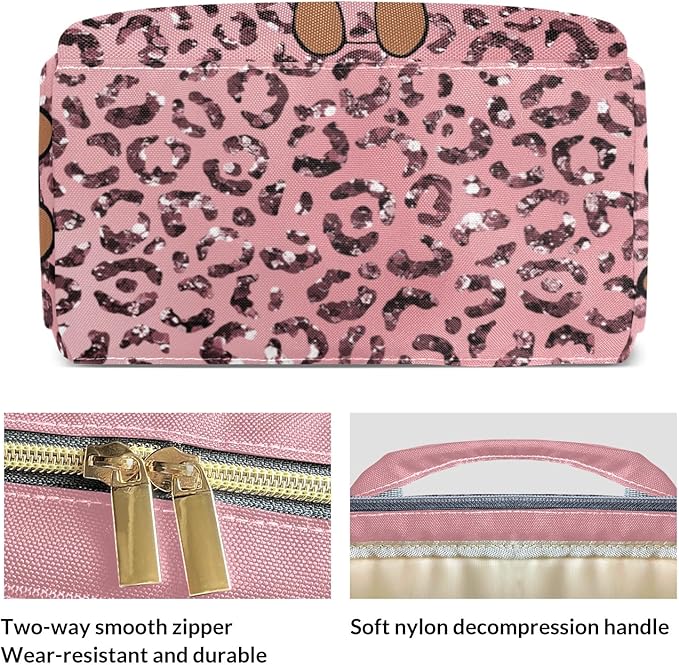 Personalized Pink leopard Print Glitter Girl Custom with Name Diaper Bag Backpack For Baby Boy Girl Dad Mom Unisex for Adult Daypack Holiday Gift