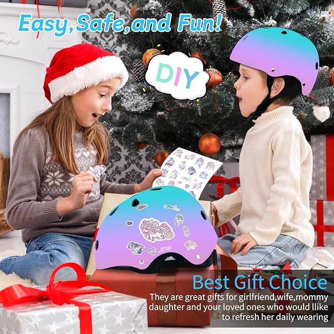 Adjustable Gradient Color Kids/Toddler Bike Helmet for 1-2-3-5-8-14 Years Boys Girls,Skateboard Helmet with Knee and Elbow Pads Wrist Guard Roller Skates,Cycling,Skating Scooter Longboard
