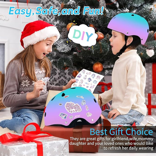 Adjustable Gradient Color Kids/Toddler Bike Helmet for 1-2-3-5-8-14 Years Boys Girls,Skateboard Helmet with Knee and Elbow Pads Wrist Guard Roller Skates,Cycling,Skating Scooter Longboard