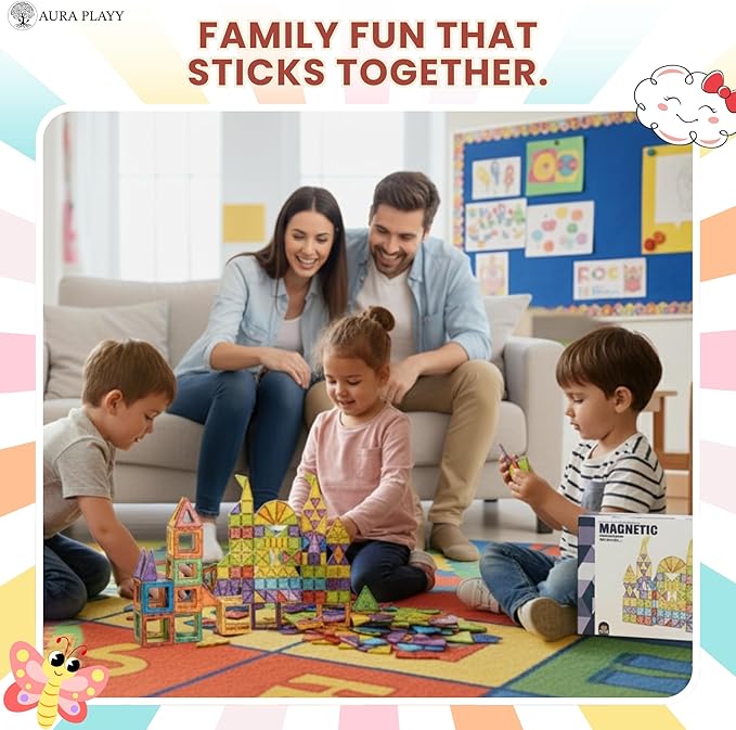 55-Piece Magnetic Tiles Set – Creative 3D STEM Building Toy for Kids