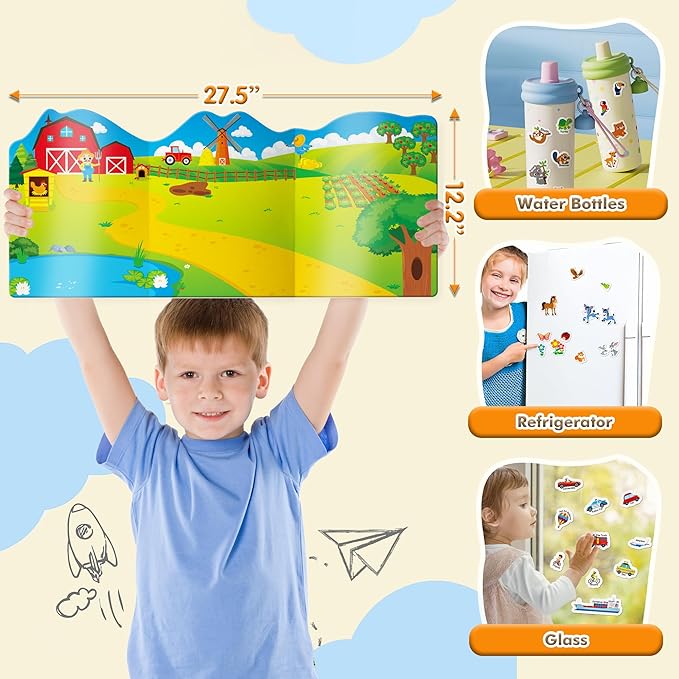 2 Sets Reusable Sticker Books for Toddlers, Jelly Sticker Activity Books, Toddler Craft Activities Toddler Travel Toys -Farm Animals, Safari