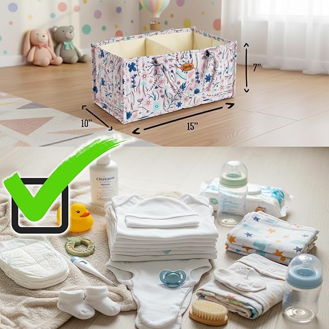 Floral Diaper Caddy Organizer, Caddy For Baby Stuff, Quilted Washable Car Storage for Newborn Toddler, Portable Nursery Storage Organizer for Changing, Waterproof Fabric Shower Basket, Floral Bag