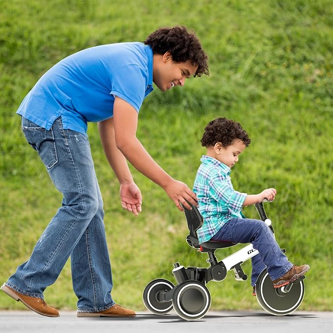 Glaf Tricycle for Toddlers 1-3 Toddler Bike with Push Handle 2-4 Years Baby Bike Toy for 1 Year Old Boys and Girls Balance Bike with Removable Pedal, Backrest, Adjustable Seat, Gifts (White)