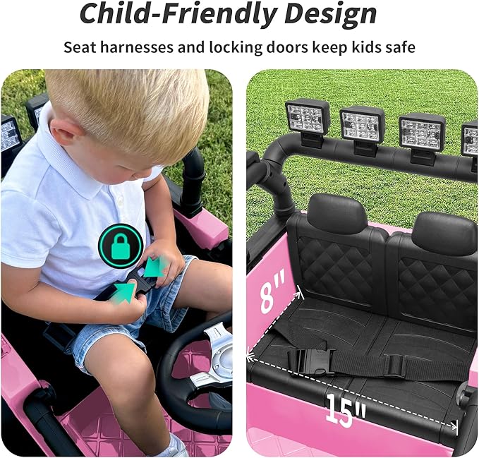 Kids Ride on Car Toy, 12V Electric Car for Kids with Remote Control, LED Light - Light Pink