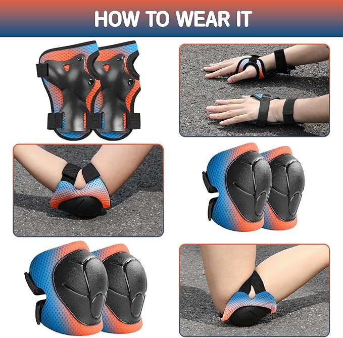 Kids Protective Gear Set Knee Pads for Kids 3-14 Years Toddler Knee and Elbow Pads with Wrist Guards 3 in 1 for Skating Cycling Bike Rollerblading Scooter