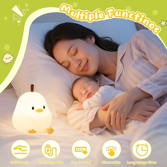 loatme Night Light for Kids, Rechargeable Dimmable Silicone LED Nightlight with 7 Colors, Baby Nursery Night Lamp, Touch Squishy Lamp, Cute Gifts for Girls, Boys, Toddler Room Decor, White Duck