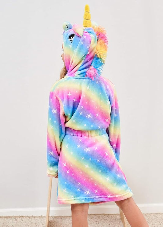 Soft Unicorn Hooded Robe with Matching Slippers Headband and Blindfold for Girls