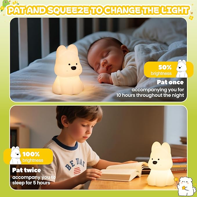loatme Night Light for Kids, Rechargeable Dimmable Silicone LED Nightlight with 7 Colors, Baby Nursery Night Lamp, Touch Squishy Lamp, Cute Gifts for Girls, Boys, Toddler Room Decor, Dog