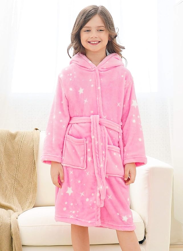 Doctor Unicorn Soft Hooded Rainbow Bathrobe Sleepwear for Girls
