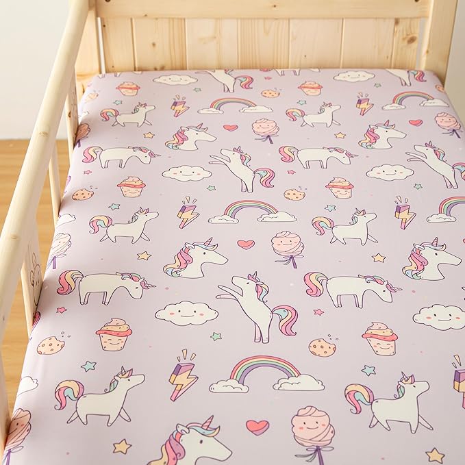 SDIII 2 Pack Unicorn Crib Sheets for Baby Girl 52×28 Stretchy Microfiber Jersey Knit Fall Baby Sheets for Standard Crib and Toddler Mattress