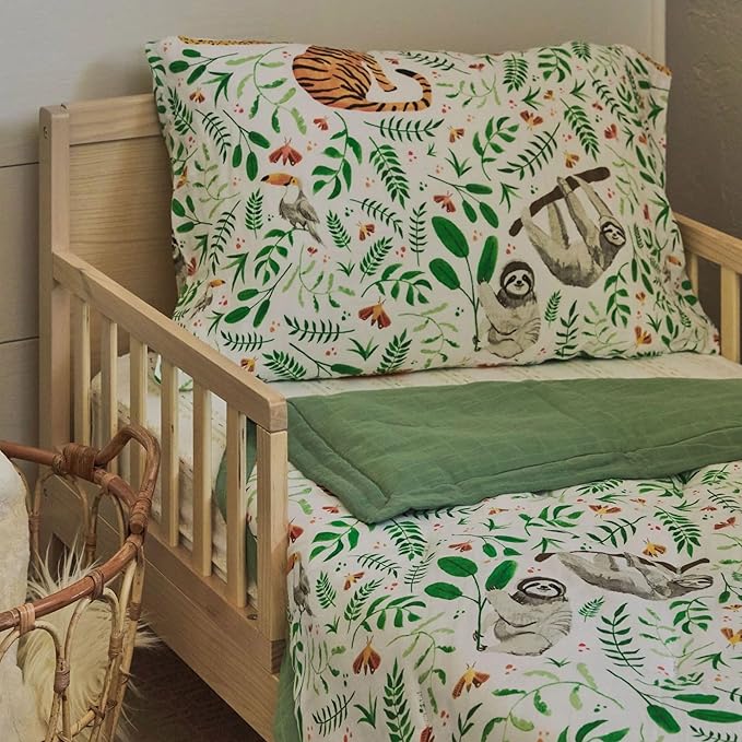 Little Unicorn Toddler Bedding 3-Piece Set | Super Soft & Breathable Muslin Fabric | for Convertible Cribs & Toddler Beds (Mighty Jungle)