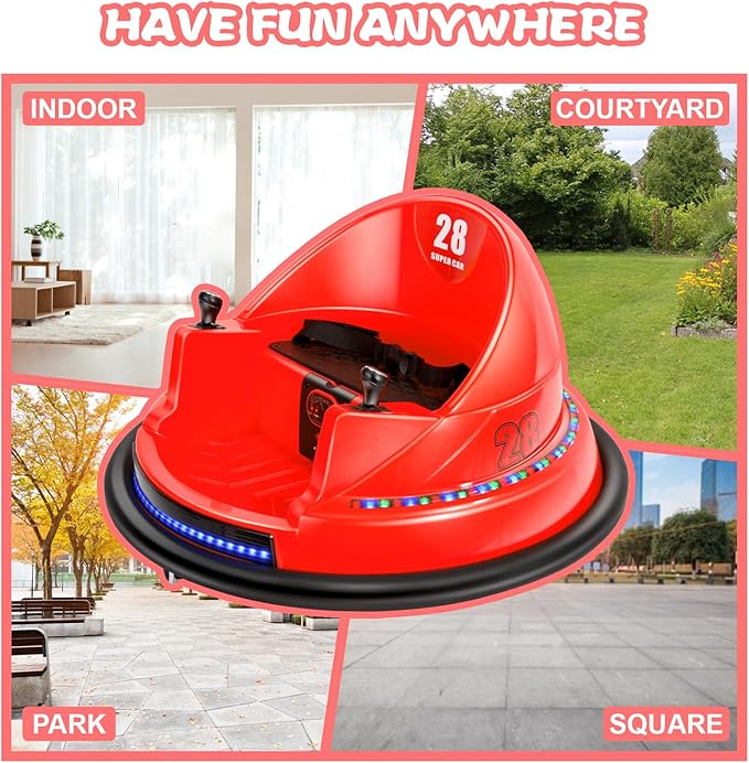 Edostory 6V Electric Ride On Bumper Car for Kids, 1.5-8 Years Old Baby Bumping Toy Cars, DIY Sticker Baby Toy Gifts, Remote Control, Bluetooth, 360 Spin DIY Numbers 00-9 ASTM-Certified Red