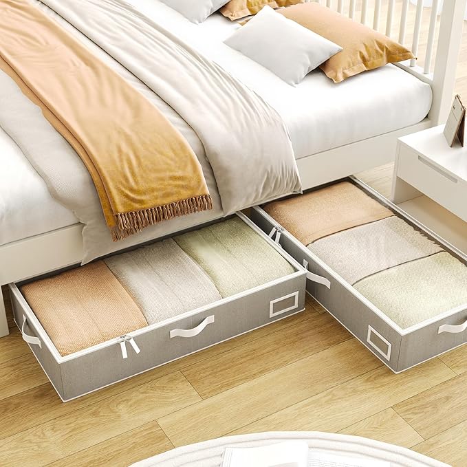 COYACOOL Under Bed Storage, Under Bed Storage Containers Bins for Clothes, Large Linen Underbed Closet Organization Bins, 2 Pack Collapsible Underbed Bin Dorm for Clothes, Sweater, Gray