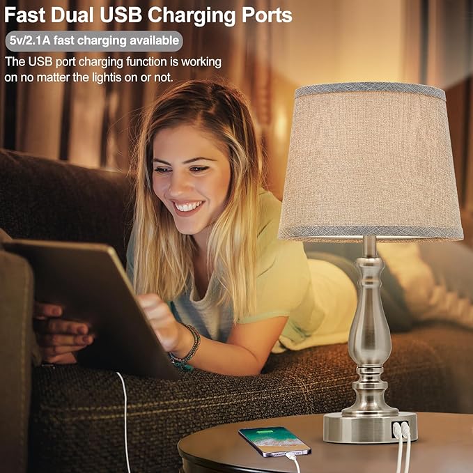 EJIAXIN Table Lamps for Bedroom Set of 2,Dimmable Touch Bedside Lamps with Dual USB A+C Ports - Nightstand Lamp for End Table Modern Night Stand Lamps for Living Room Guest Room