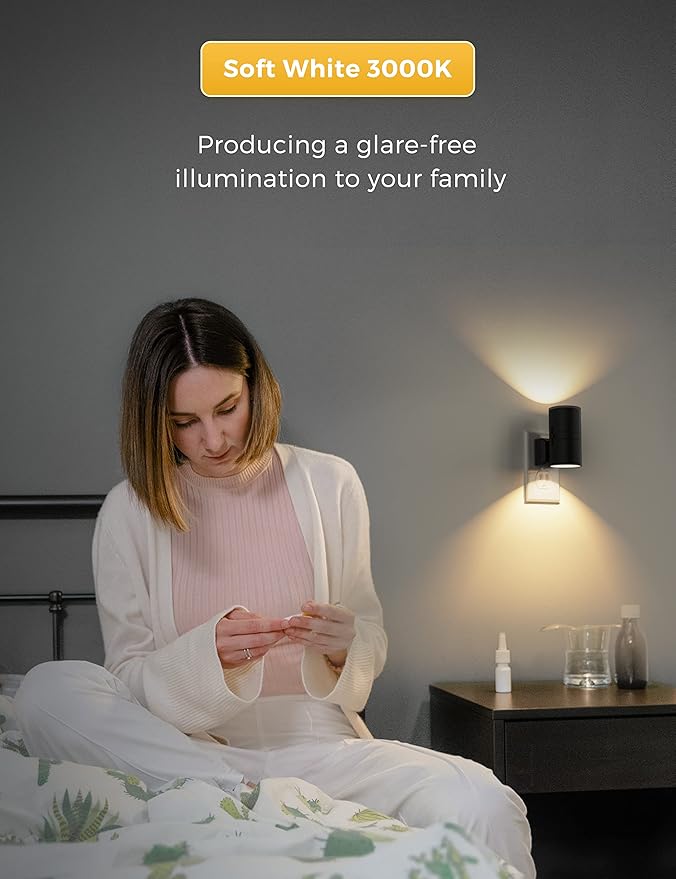 L LOHAS LED Night Light Plug in, 4 Pack, Dimmable Night Lights Plug into Wall, Light Sensor Nightlight, Soft White 3000K with Black Shade, Plug in Nightlights for Hallway Bathroom Kitchen Bedroom