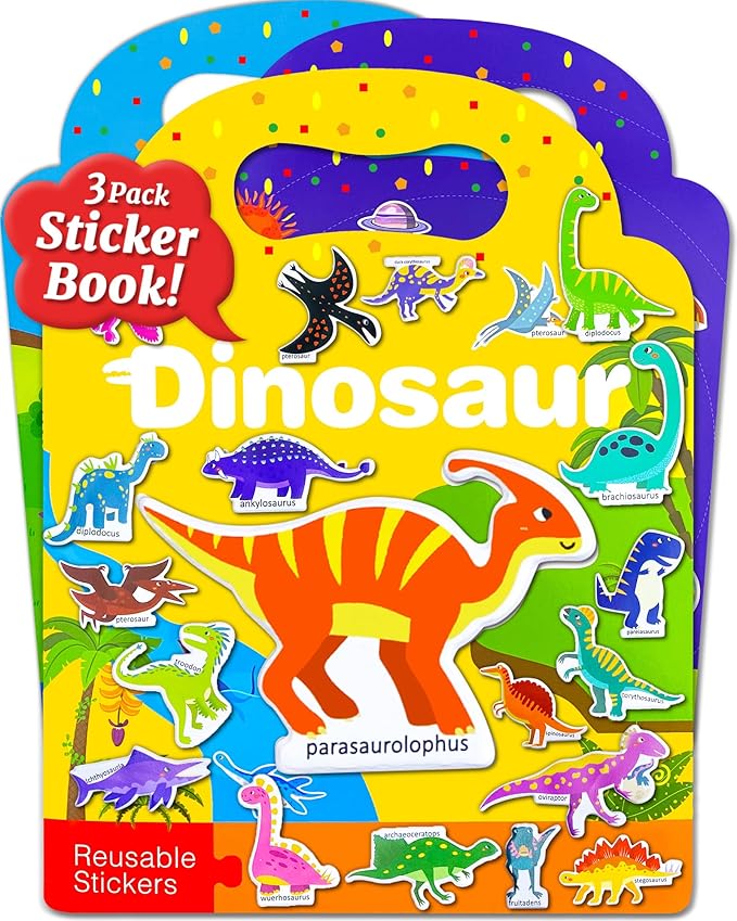 Benresive Reusable Sticker Books for Toddlers, 3 Sets Travel Stickers for Kids, Toddler Sticker Book, Crafts Activities for Toddlers, 3 and Up Birthday Gifts Travel Toys