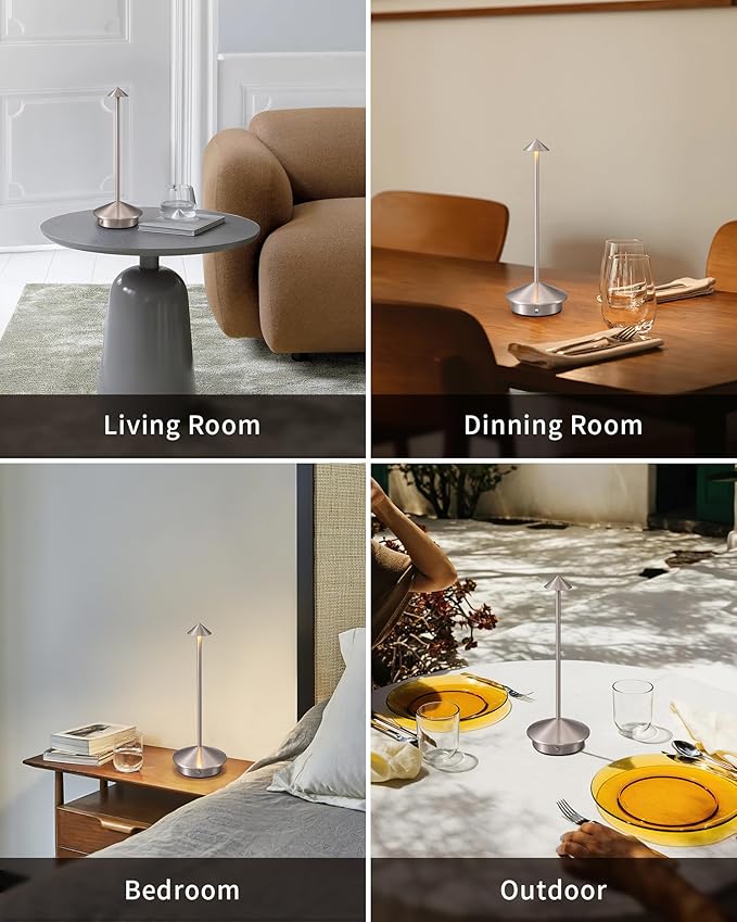 NEWSEE Modern Cordless Table Lamp Set of 2, Portable LED Desk Lamps, 5000mAh Rechargeable Battery Operated Lighting for Bedroom Dining Room Restaurant Coffee Shop Camping Night Light (Brushed Nickel)
