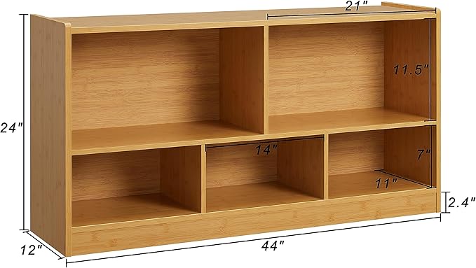 Onirw Kids Toy Storage Organizer, 5-Section Storage Cabinet for Organizing Books Toys, Wooden Bookshelf Daycare Furniture for School, Classroom Playroom, Nursery, Kindergarten (Natural)