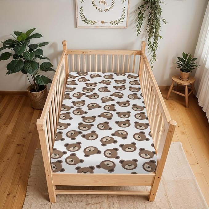 Neutral Boho Bears Baby Crib Sheets for Boy Girl 52x28Inch Cute Brown Bear Soft Snug Fitted Crib Mattress Covers Watercolor Bears Nursery Baby Sheet for Crib and Toddler Bed Mattresses