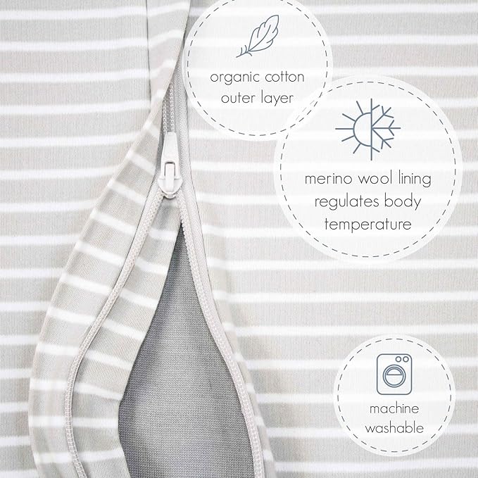 Woolino 4 Season Baby Sleep Bag with feet, Merino Wool and Organic Cotton Walker Sleep Bag Sack, Toddler Sleeping Bag, 18-36m, Gray