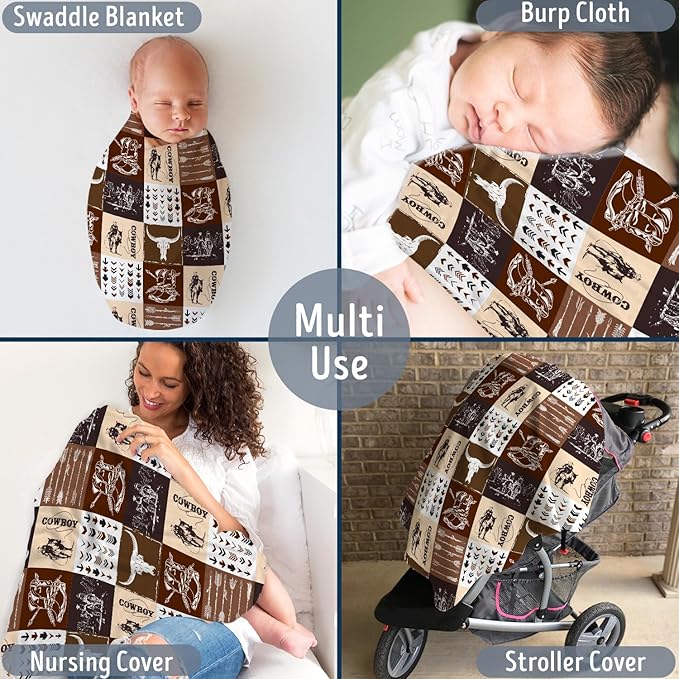 Western Blanket, Western Decor for Nursery Room, Baby Blankets for Boys Girls, Cowboy Baby Blankets, Western Baby Stuff, Soft Warm Lightweight Nursery Bed Blanket for Newborn Toddlers (01, 30x40 in)