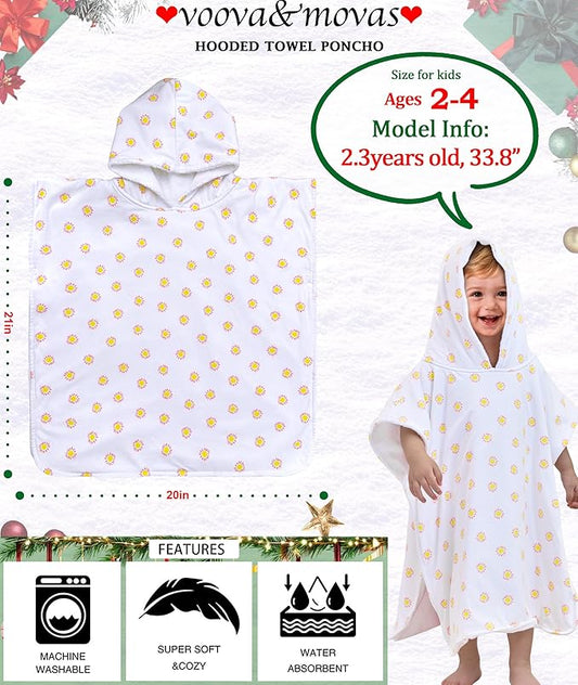 VOOVA & MOVAS Double-Layered Thick Toddler Poncho Towel with Hood (2-4 Years, 20x21 Inches) | Ultra Soft & Absorbent Cotton | Toddler Bath Towel for Swimming, Beach, Shower & Winter