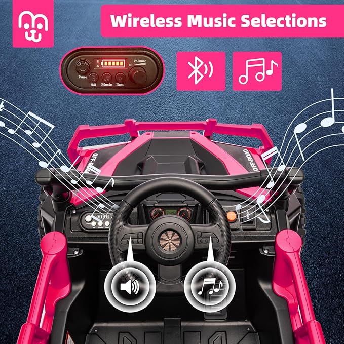 12V Kids Ride on Truck Car with Remote Control, Electric Off-Road UTV for Toddlers, Bluetooth Music, Suspension System Safety Belt, Electric Vehicles Gift for Boys & Girls-Rosy