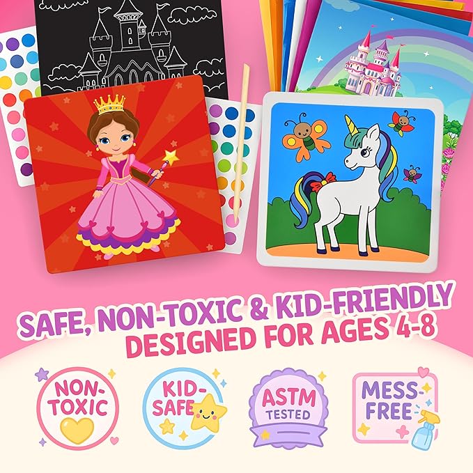 Unicorn Princess Craft Kit for Girls | 24 Kids Arts and Crafts Project Activities Set | Dot Foam Scratch Foil Art Stocking Stuffers | Birthday Holiday Christmas Gift Toys for Girls Ages 4-8 Years Old