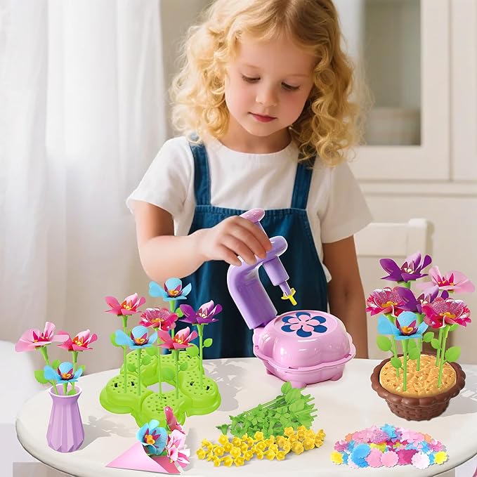 Fabric Flower Bouquets Toys – DIY Craft Kit for Kids, Pretend Flower Market Playset, Build Your Bouquet, Creative Arts & Crafts Educational Toy for Girls Ages 4-8, Birthday Gift for Kids