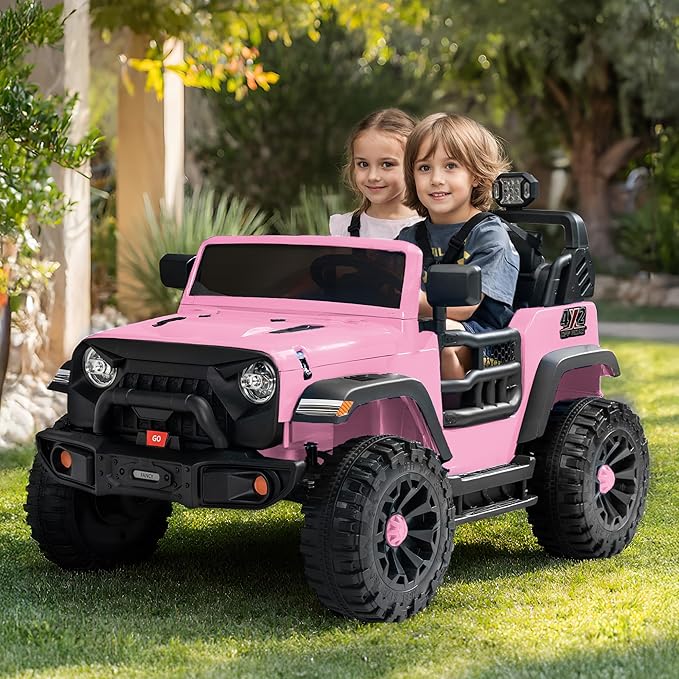 2 Seater Ride on Car Toy, 12V Electric Car for Kids 4-8 with Remote Control, Capacity 150 lb, LED Light - Light Pink
