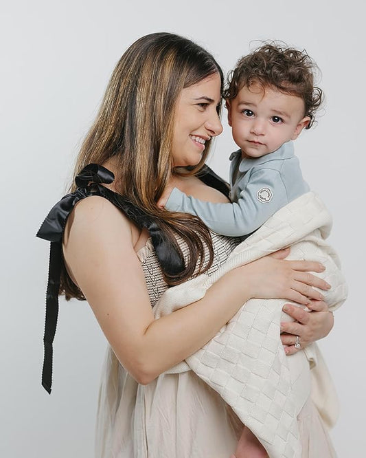 MON CHOU Knit Baby Blanket for Boys & Girls - Luxuriously Soft Pima Cotton for Crib, Nursery, or Stroller - Lightweight, Breathable Organic Cotton Baby Blanket - 30” x 37” (Ivory)