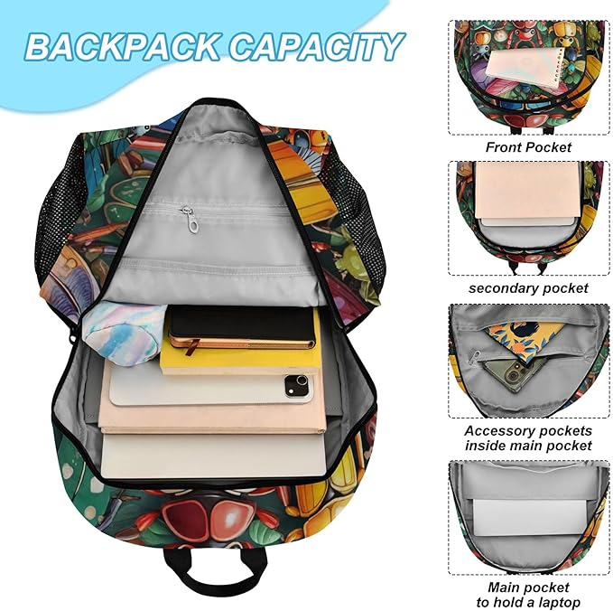 Jucciaco Insect Bugs Beetles Colorful Backpack with Lunch Bag for Boys Girls, Travel School Backpack Set
