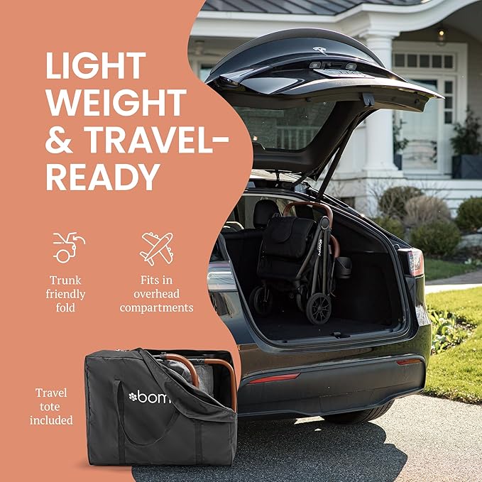 Bombi Bēbee V2 Lightweight Baby Stroller - Premium Vegan Leather, One-Hand Fold, Infinite Recline, Aircraft-Grade Aluminum Frame, XXL Canopy, and Ample Storage Umbrella Stroller - Stone Gray
