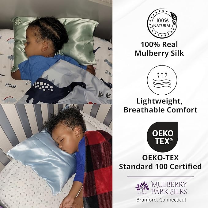 Mulberry Park 19 Momme Silk Pillowcase for Kids & Toddlers - Prevents Bed Head & Frizz, Gentle on Delicate Skin & Hair - Grade 6A Pure Mulberry Silk - 13" x 19" / Peaceful Purple