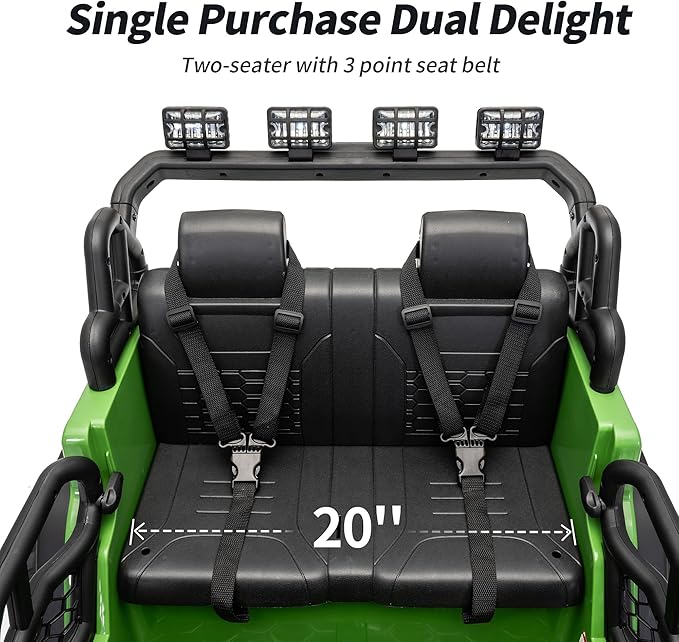 2 Seater Ride on Car Toy, 12V Electric Car for Kids 4-8 with Remote Control, Capacity 110 lb, LED Light - Army Green