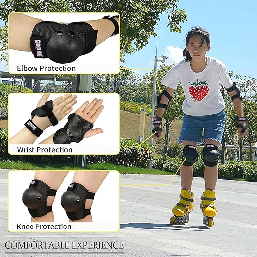 Kids/Youth Knee Pads Elbow Pads Wrist Guards 3 in1Protective Set, for 3-15 Years Child Roller Skates, Cycling, Inline Skating, Skateboard, BMX Bike, Balance Bike, Scooter Riding Sports