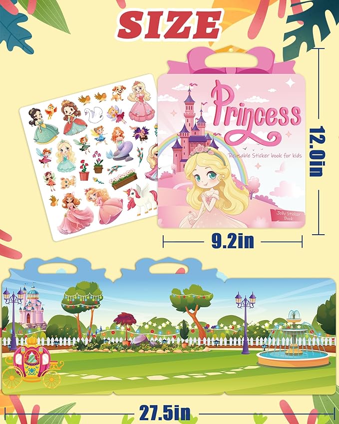 Benresive Reusable Sticker Books for Toddlers, Fun Travel Stickers for Kids, Toddler Sticker Book, Crafts Activities for Toddlers, 3 and Up Birthady Gifts - Princess