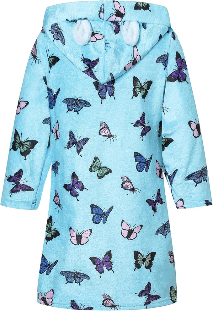 Umeyda Girls Fleece Hooded Robes, Warm Printed Bath Robe for Kids Soft Fuzzy Bathrobe for Gifts